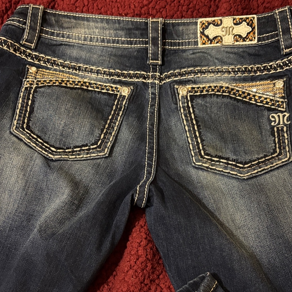 Miss Me Dark Blue Boot Cut Jeans with Embroidered Pockets